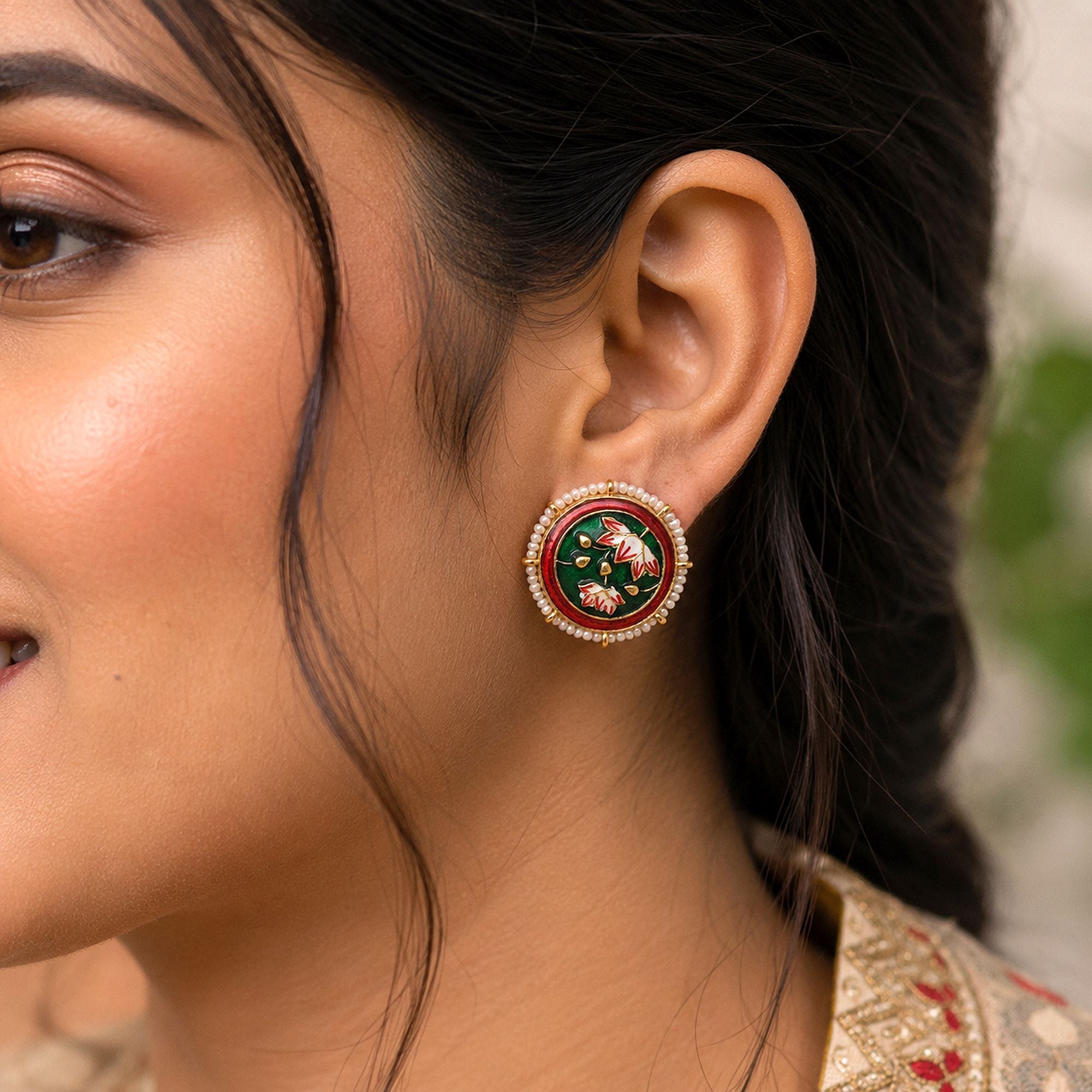 Green Color Meenakari Earrings Classic Designer Pattern
