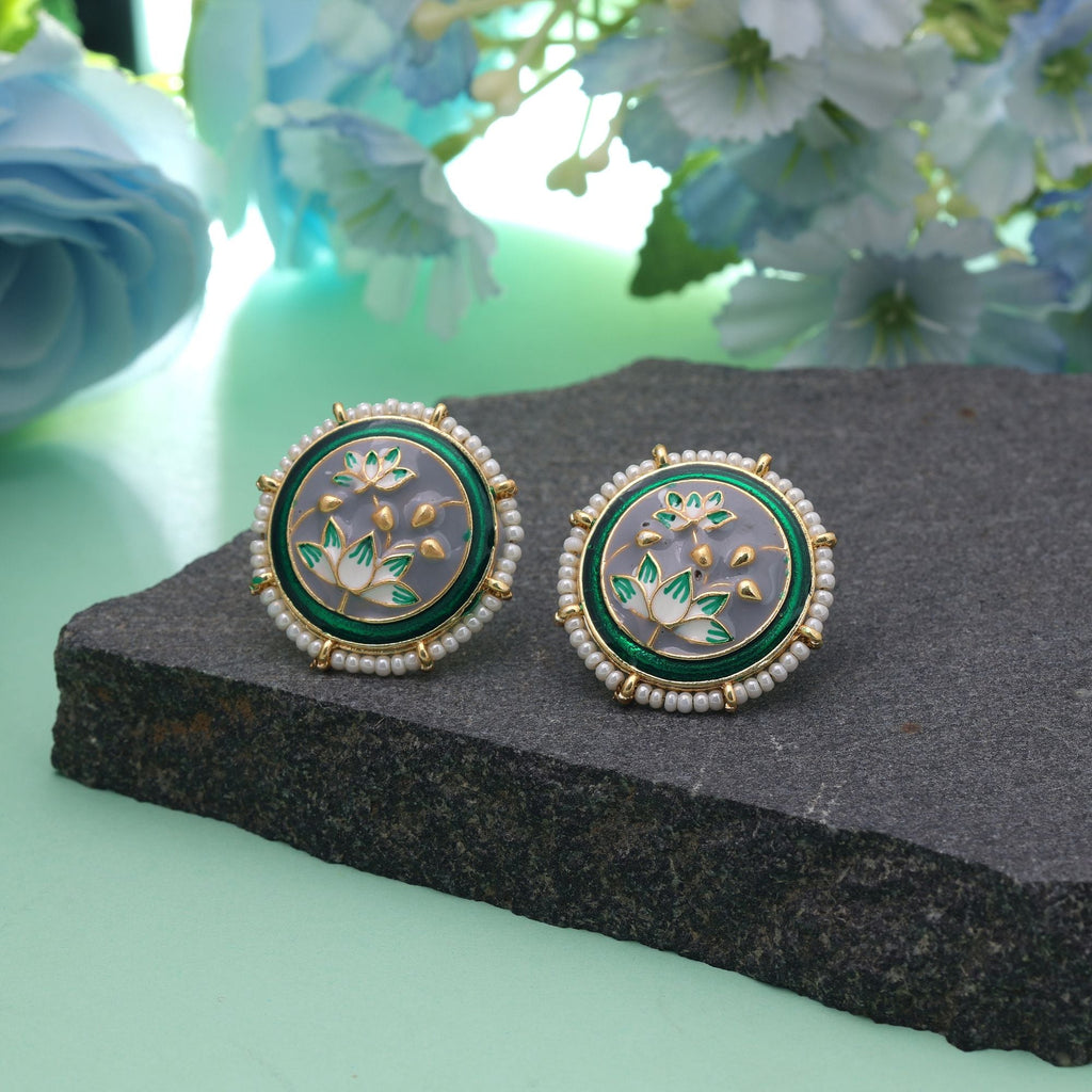 Grey Color Meenakari Earrings Modern Ethnic Look