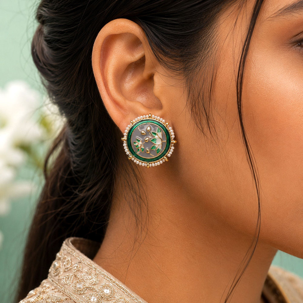 Grey Color Meenakari Earrings Modern Ethnic Look