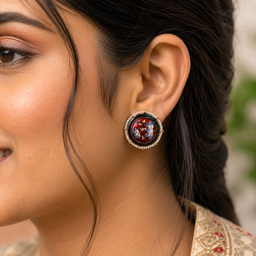 Maroon Color Meenakari Earrings Premium Finish