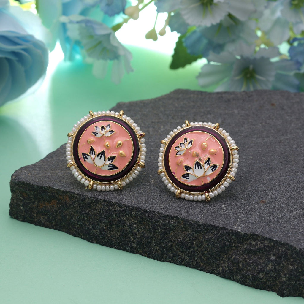Peach Color Meenakari Earrings Traditional Fashion