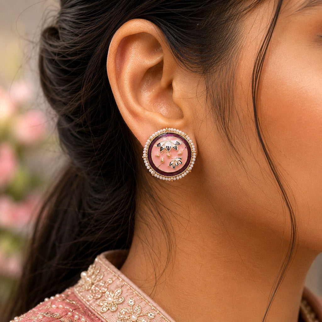 Peach Color Meenakari Earrings Traditional Fashion