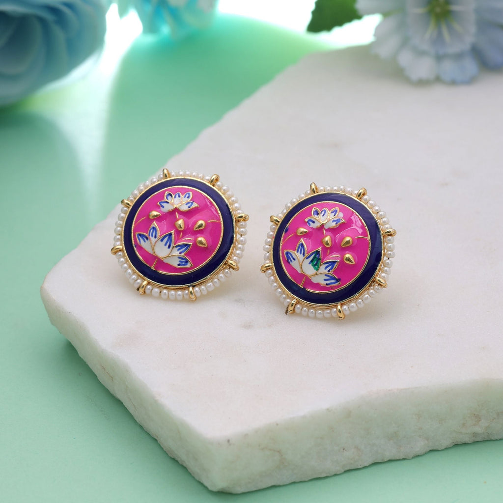 Pink Color Meenakari Earrings Traditional Handmade Look