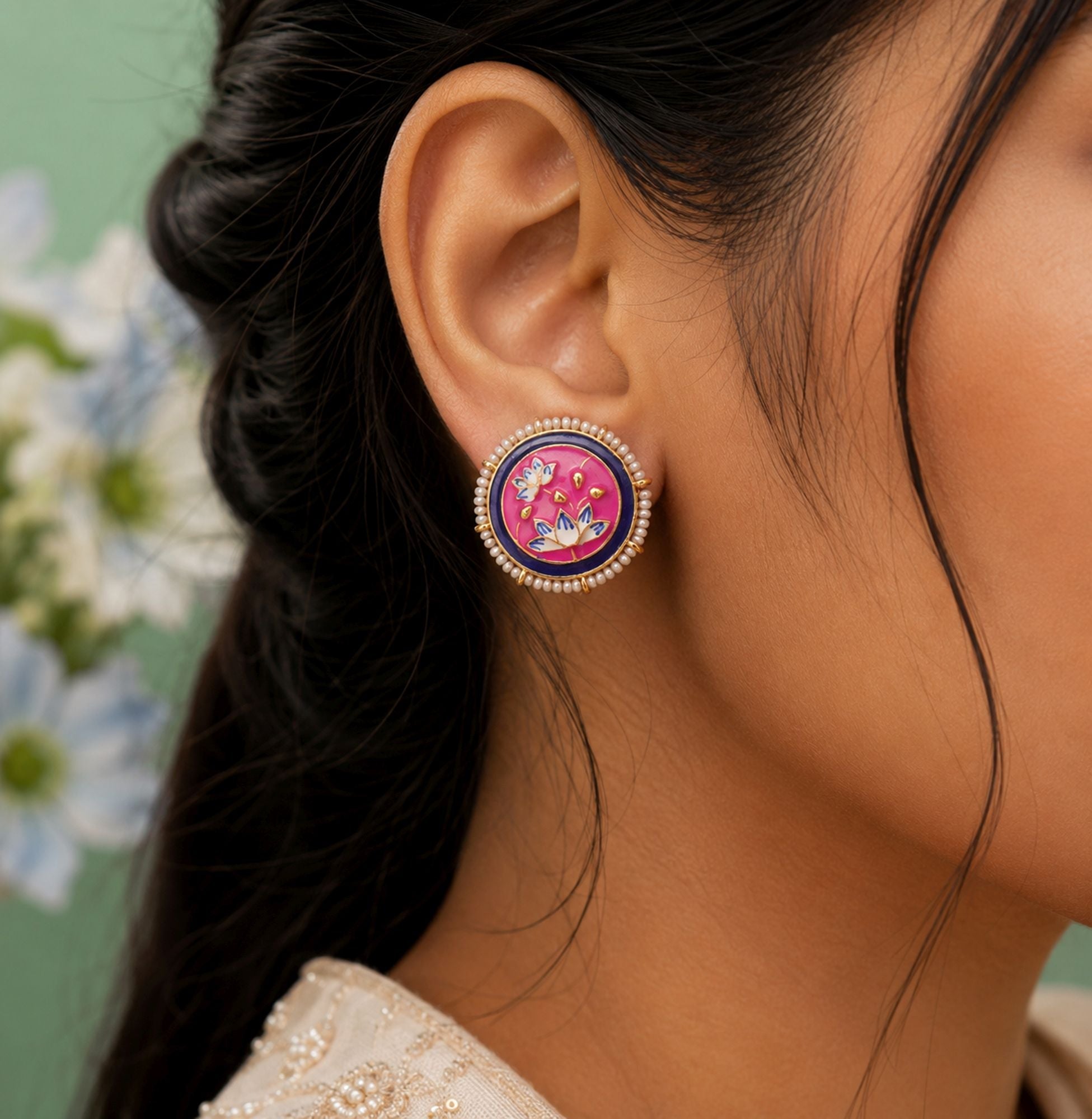 Pink Color Meenakari Earrings Traditional Handmade Look