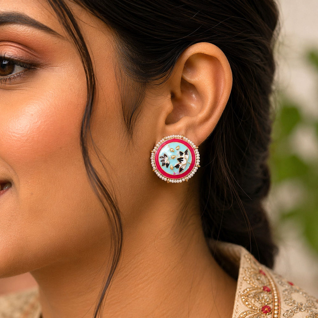 Sky Blue Color Meenakari Earrings Elegant Design