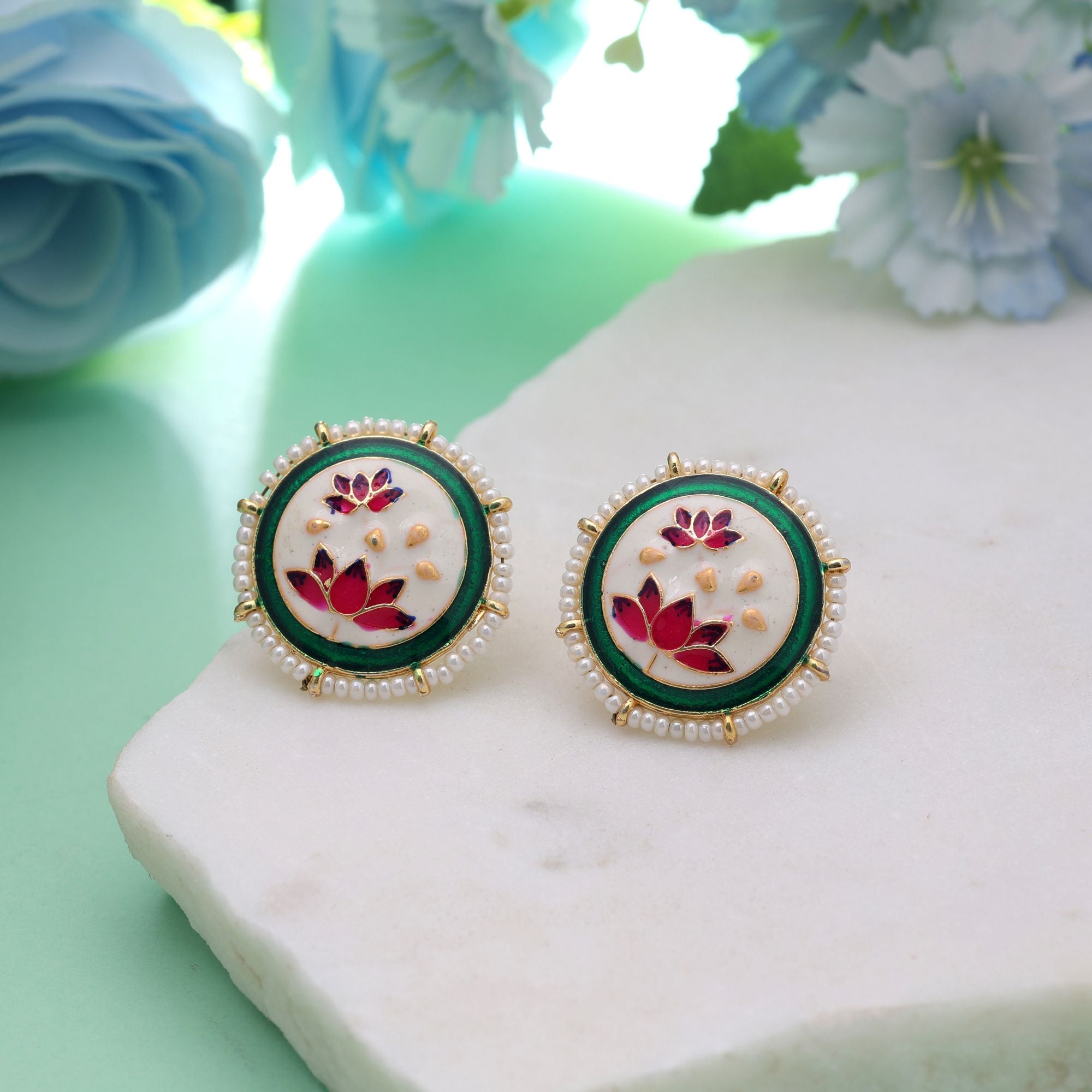 White Color Meenakari Earrings Premium Ethnic Look
