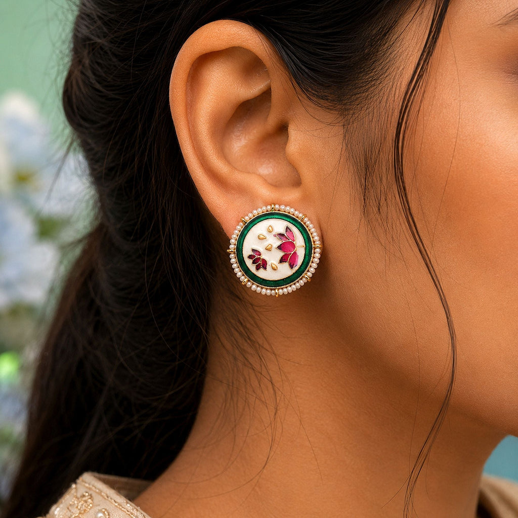 White Color Meenakari Earrings Premium Ethnic Look