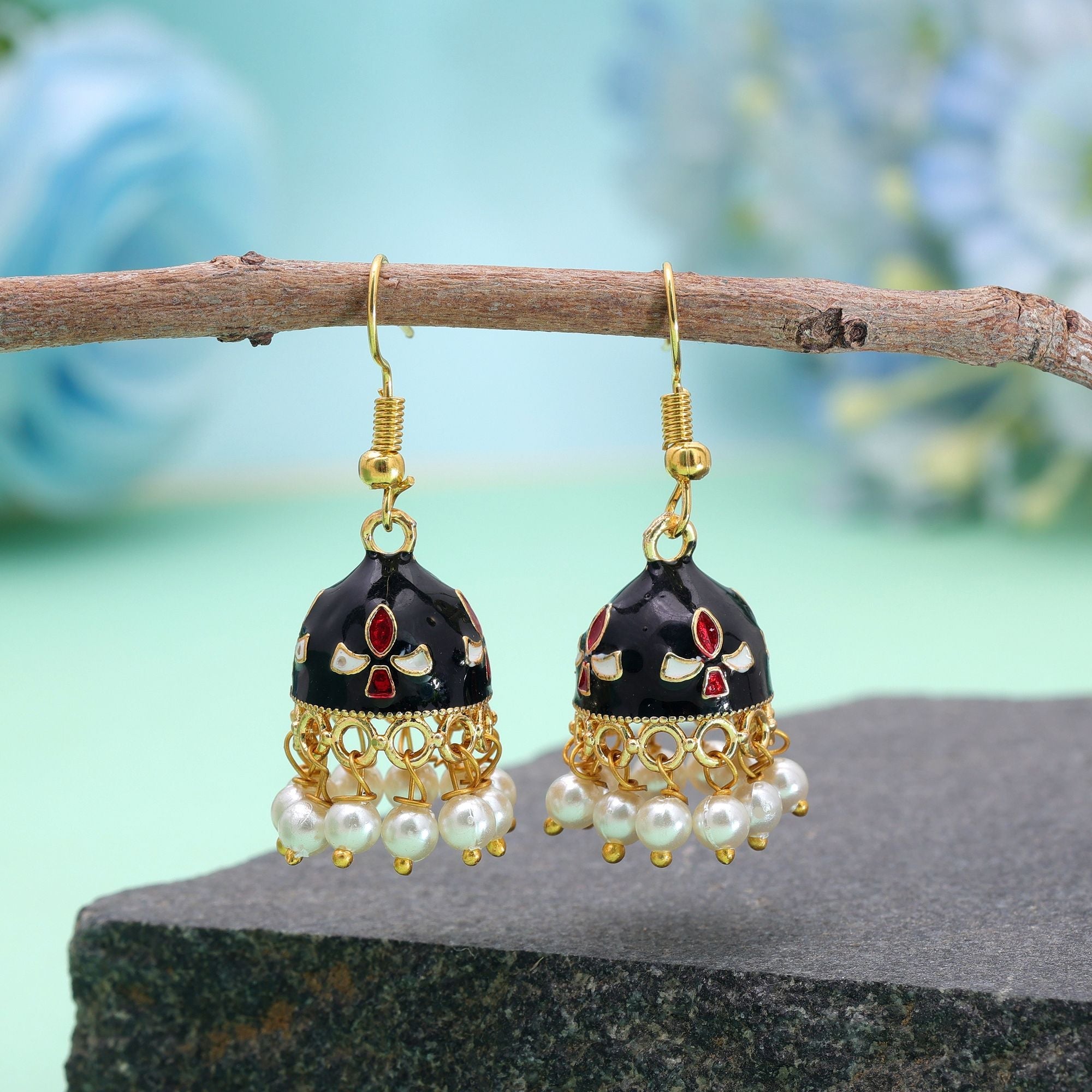 Black Color Meenakari Earrings Trendy Ethnic Design