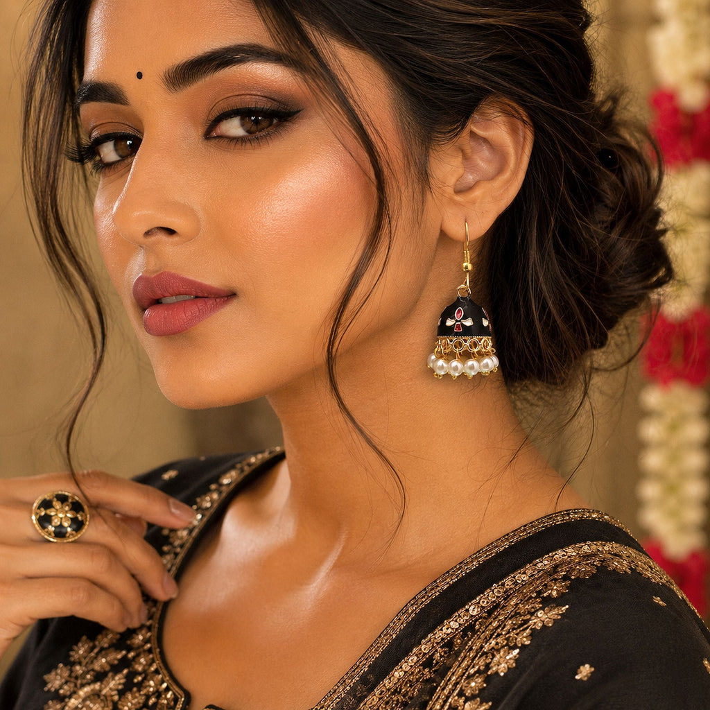 Black Color Meenakari Earrings Trendy Ethnic Design