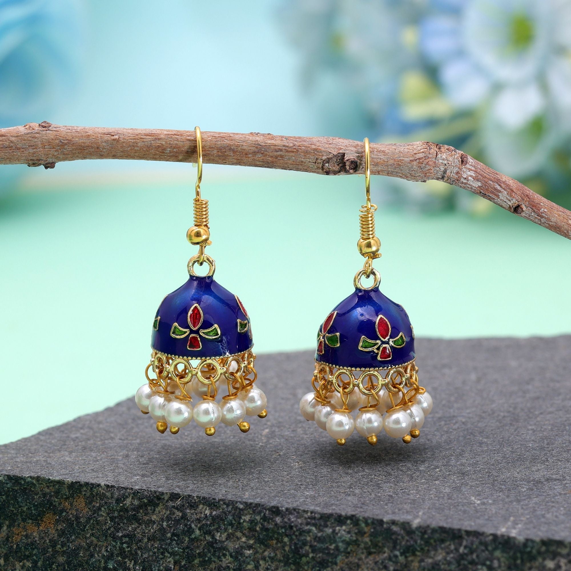 Blue Color Meenakari Earrings Festive Ethnic Appeal