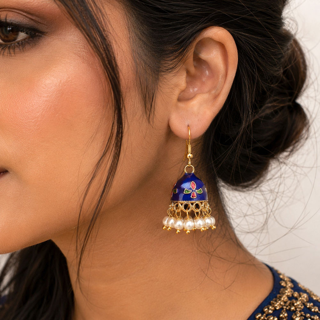 Blue Color Meenakari Earrings Festive Ethnic Appeal