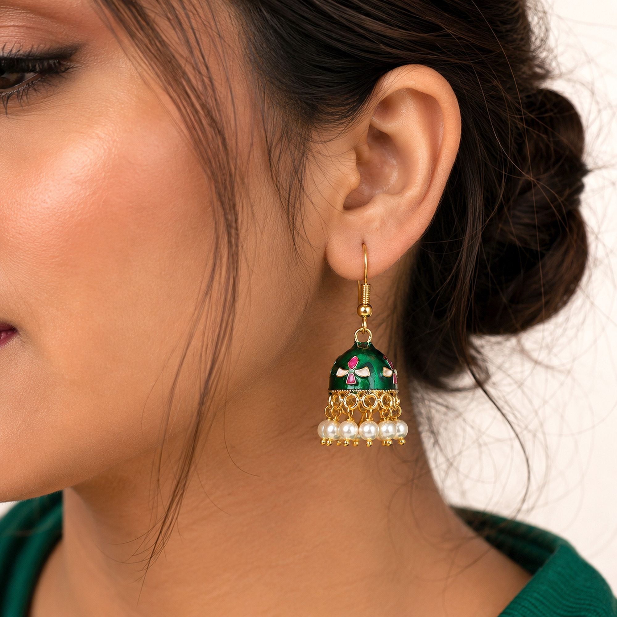 Green Color Meenakari Earrings Traditional Handmade