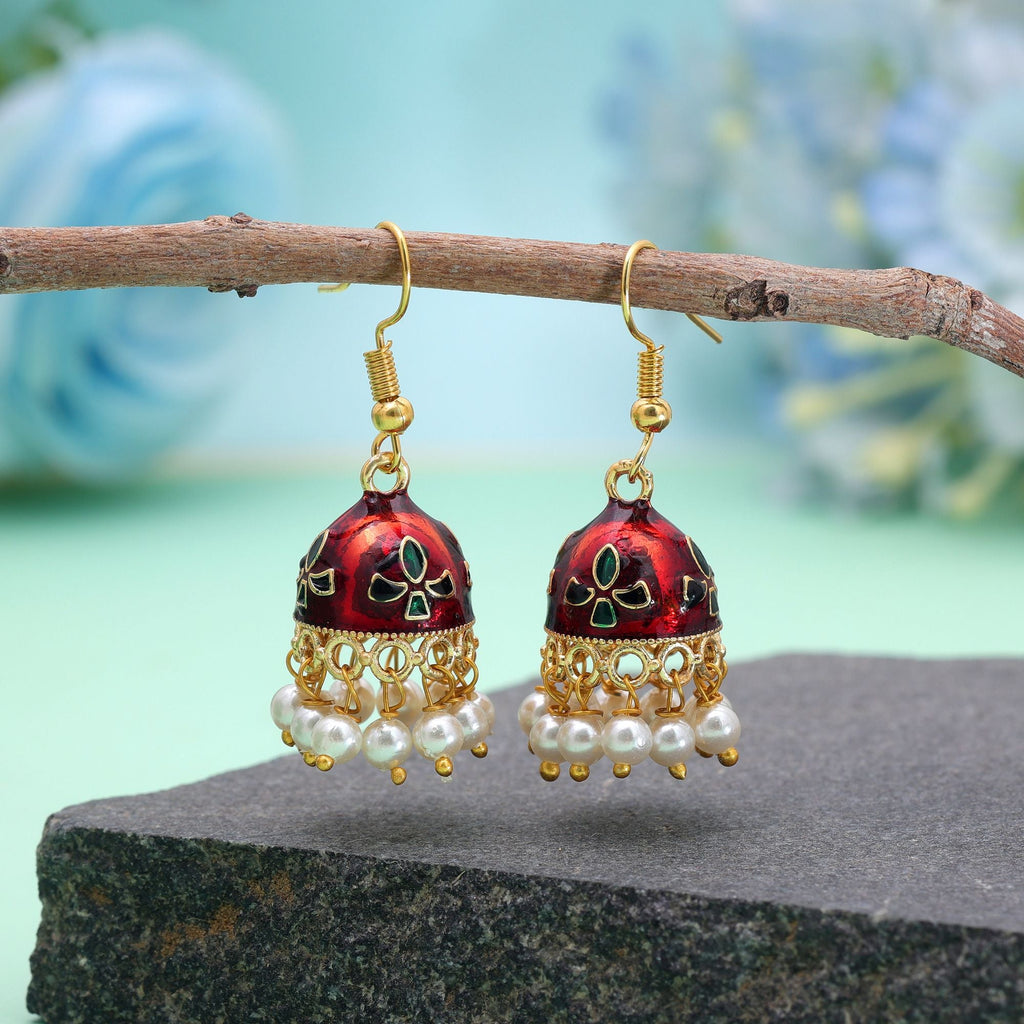 Maroon Color Meenakari Earrings Classic Handmade Look