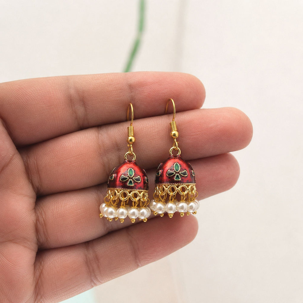 Maroon Color Meenakari Earrings Classic Handmade Look
