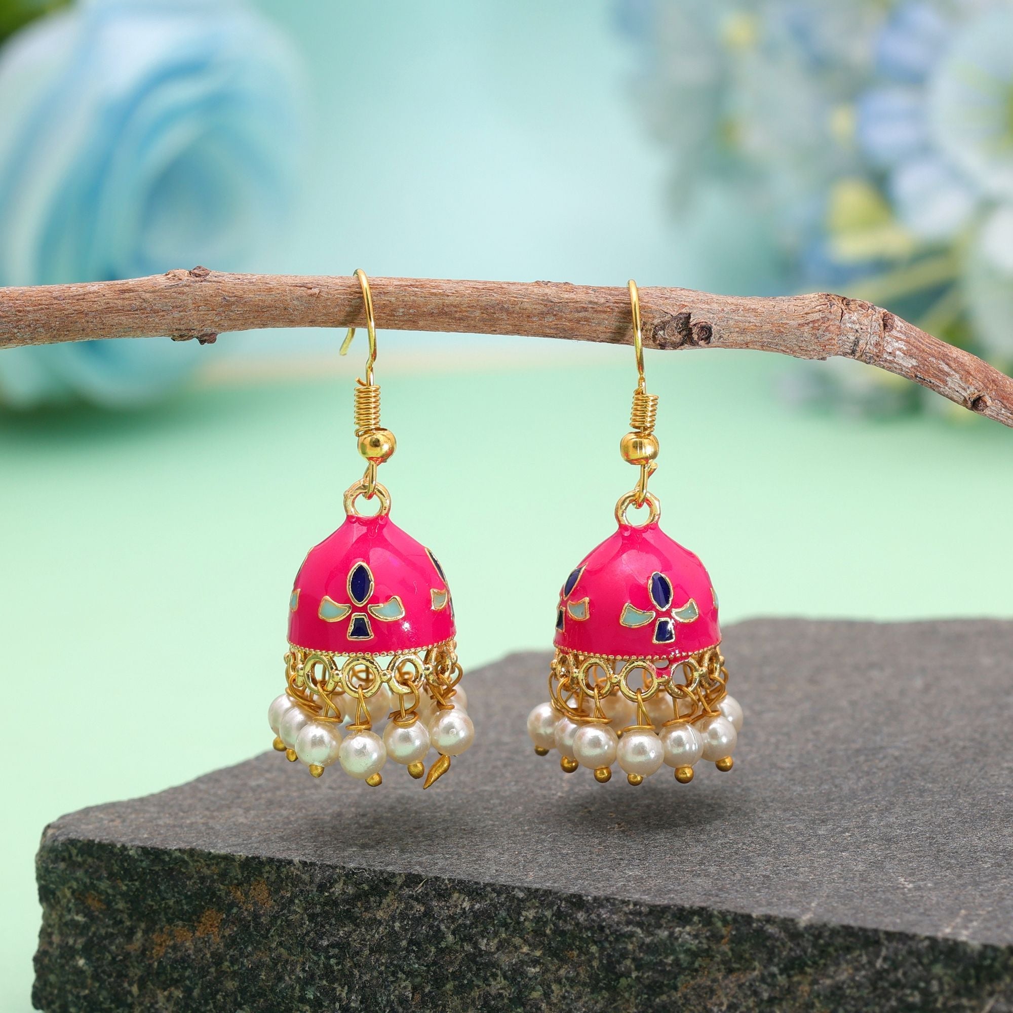 Rani Color Meenakari Earrings Elegant Designer Style