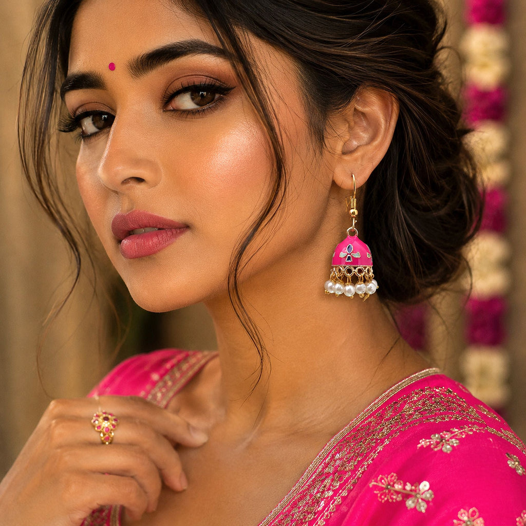 Rani Color Meenakari Earrings Elegant Designer Style