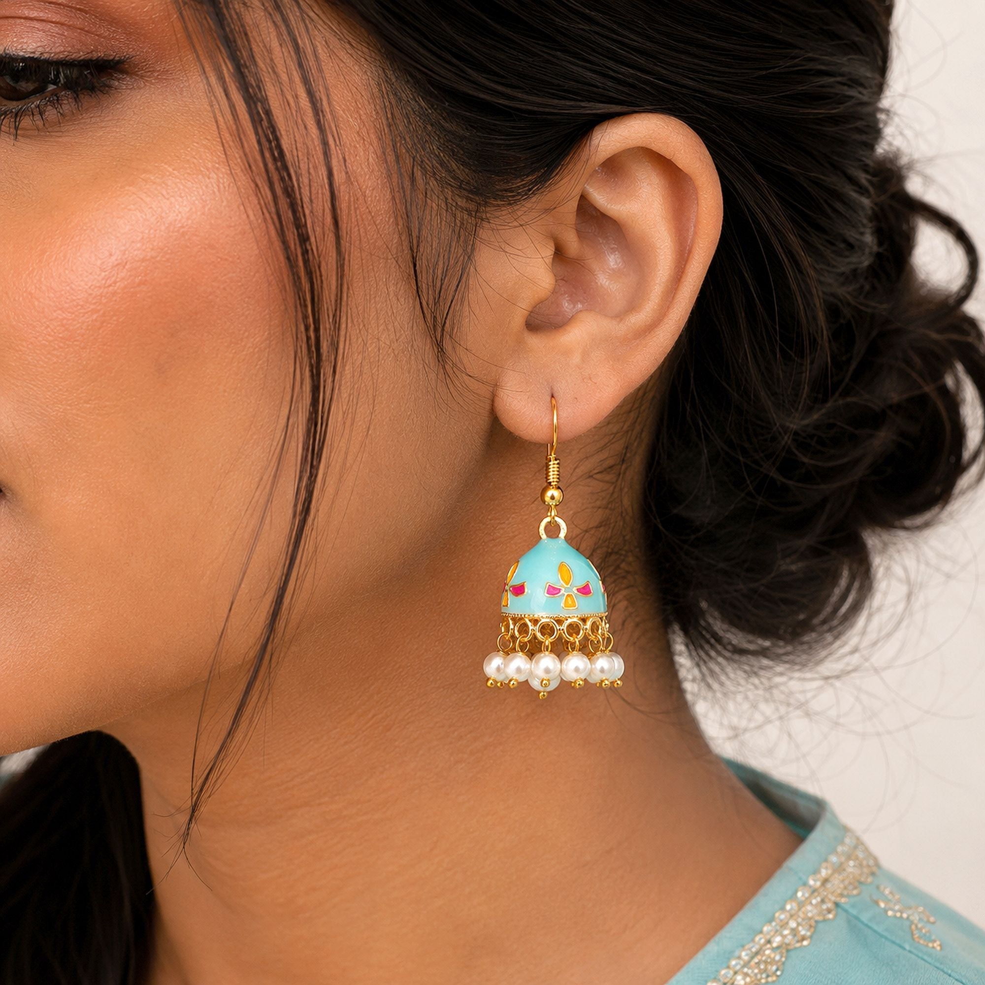 Sky Blue Color Meenakari Earrings Elegant Festive Style