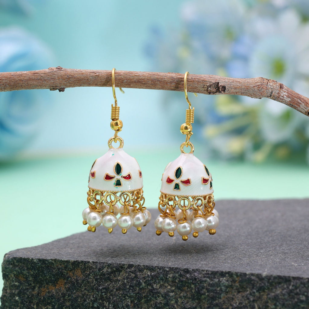 White Color Meenakari Earrings Festive Fashion Design