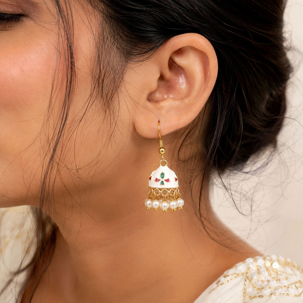 White Color Meenakari Earrings Festive Fashion Design