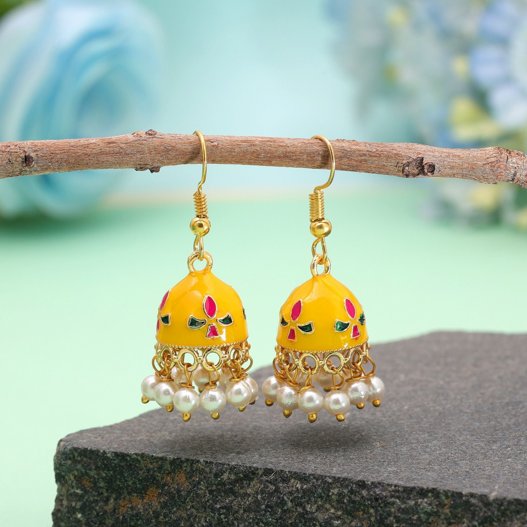 Yellow Color Meenakari Earrings Royal Ethnic Look