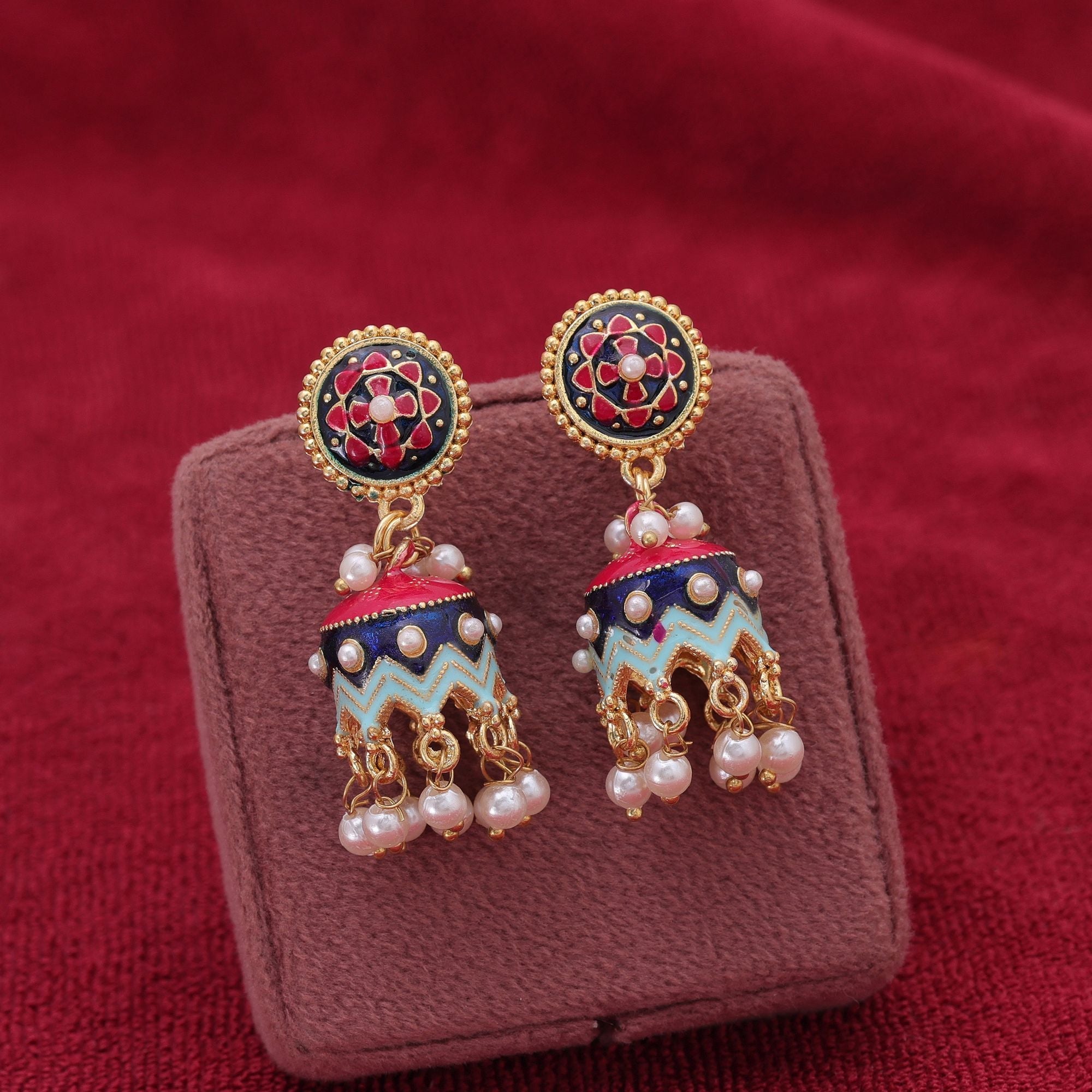 Blue Color Meenakari Earrings Trendy Designer Style