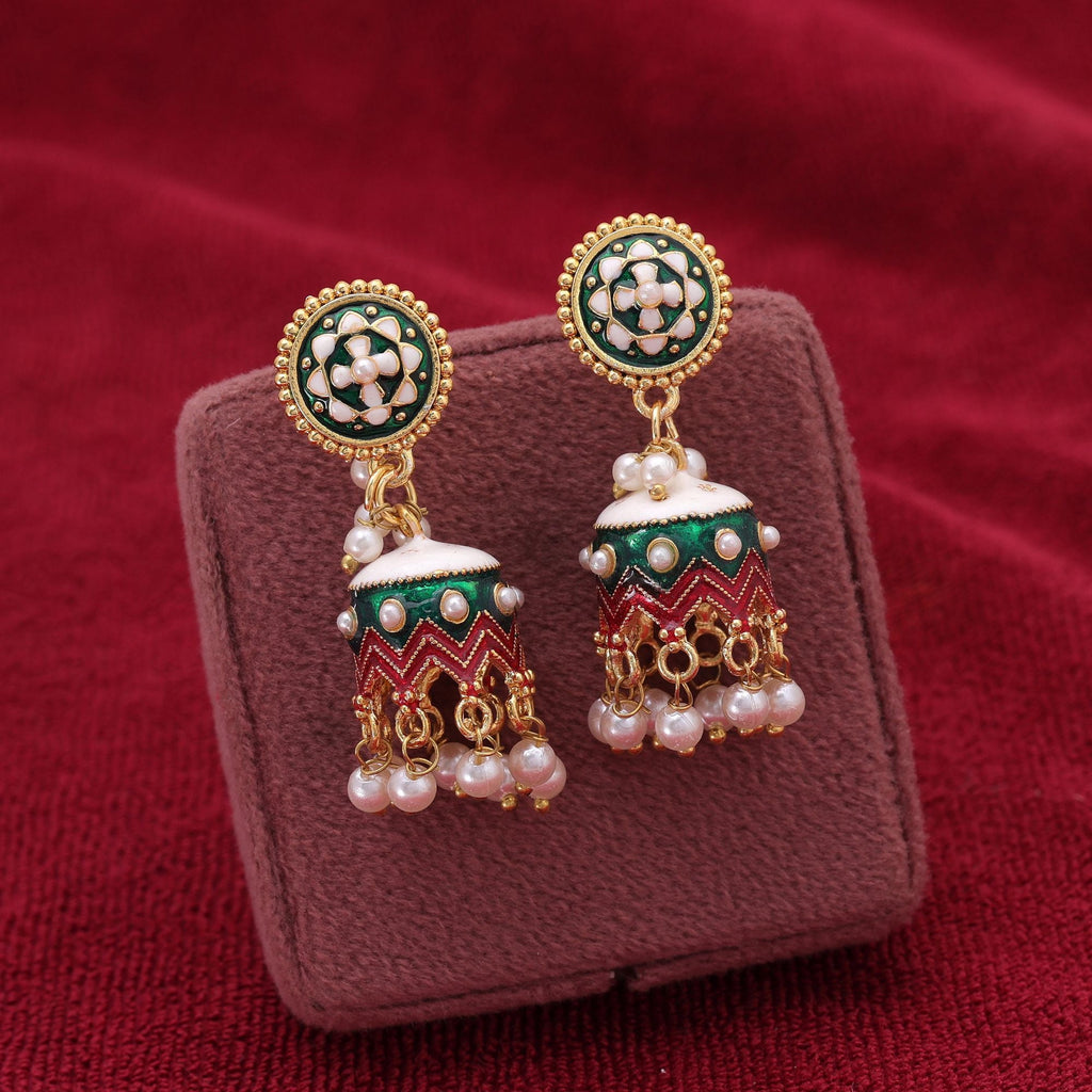 Green Color Meenakari Earrings Beautiful Handmade Finish