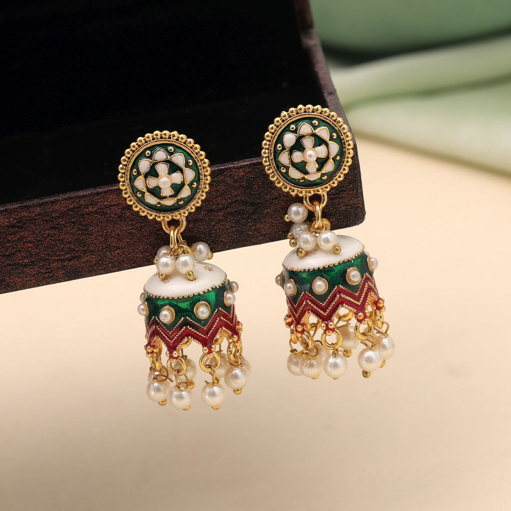 Green Color Meenakari Earrings Beautiful Handmade Finish