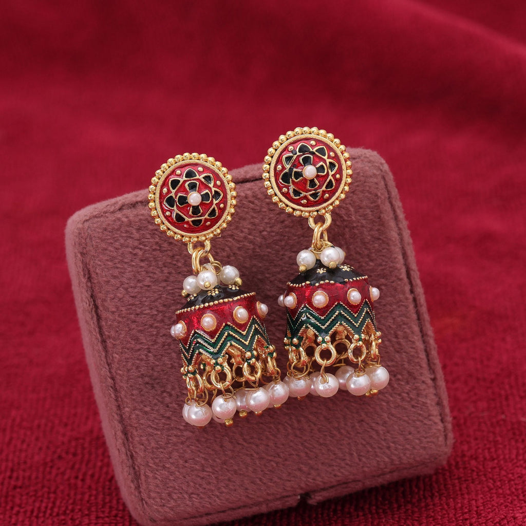 Maroon Color Meenakari Earrings Handmade Ethnic Pattern