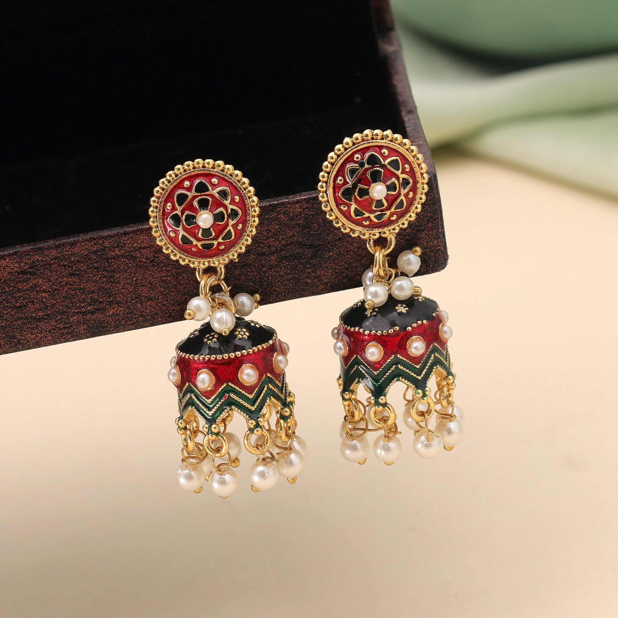 Maroon Color Meenakari Earrings Handmade Ethnic Pattern