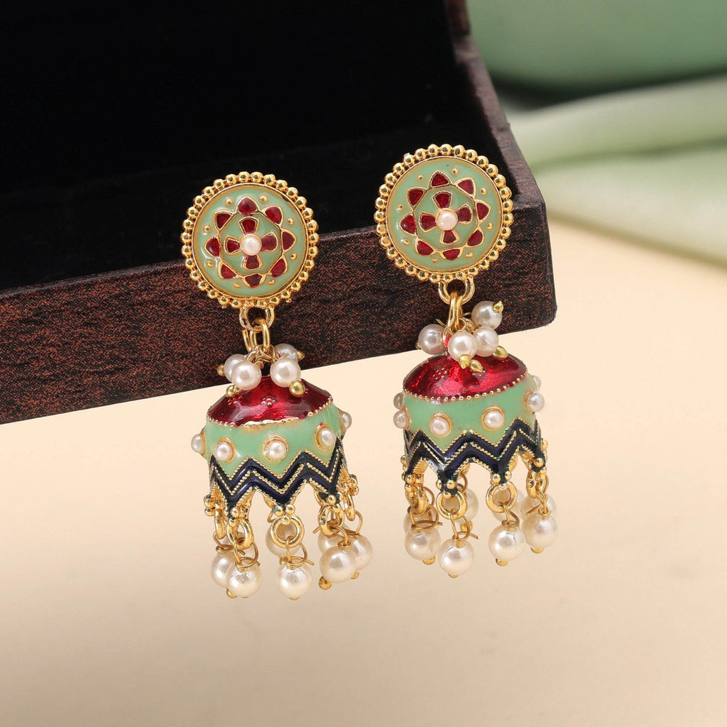 Pista Green Color Meenakari Earrings Classic Design