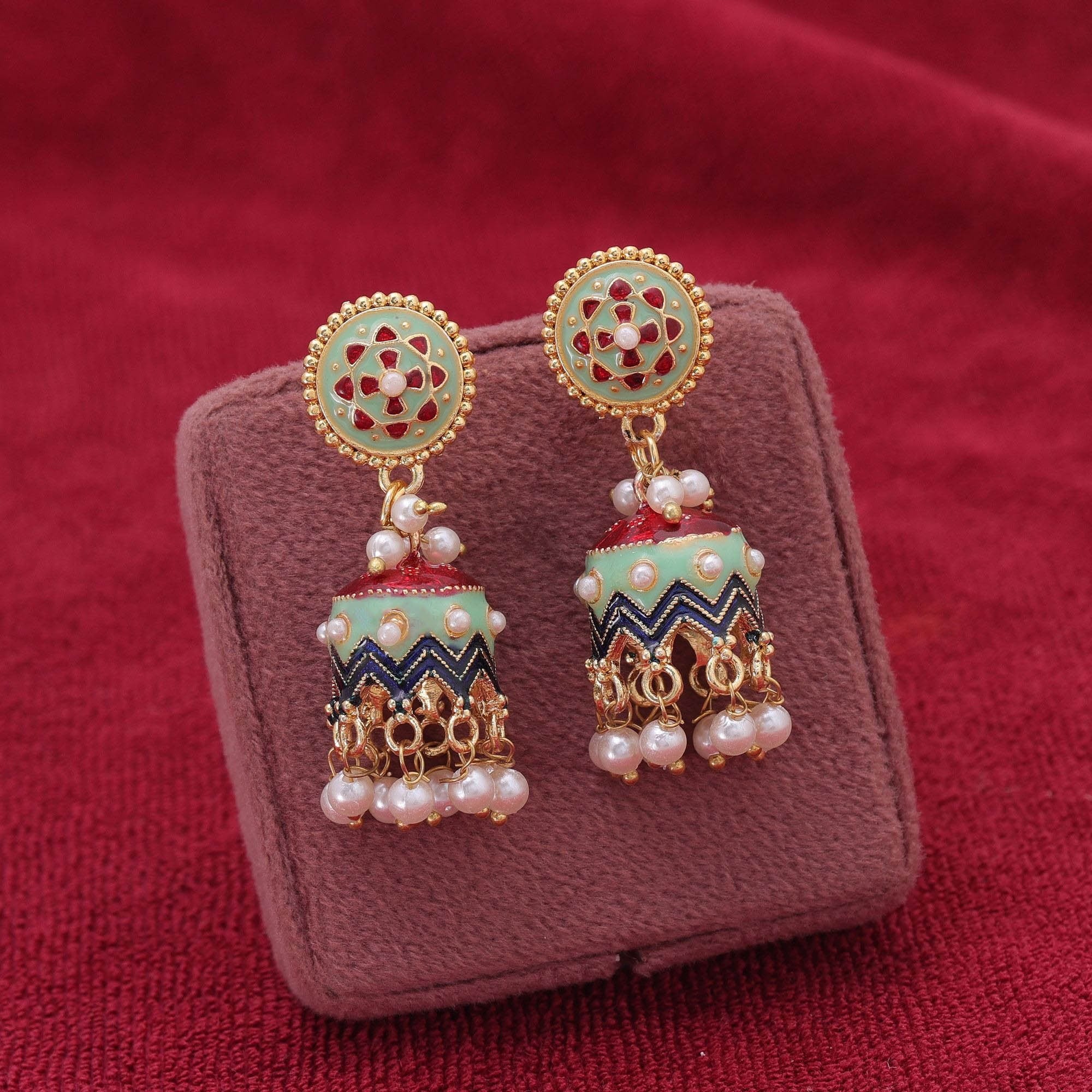 Pista Green Color Meenakari Earrings Classic Design