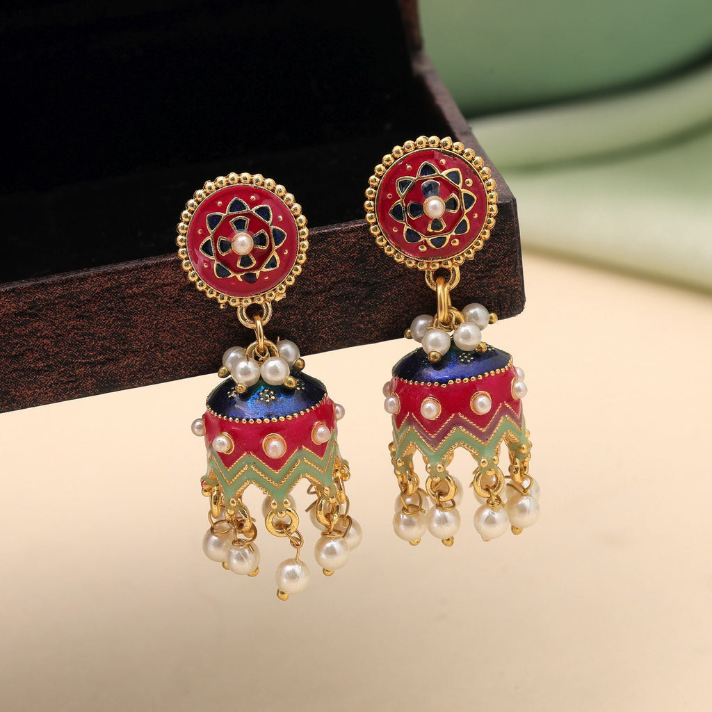 Rani Color Meenakari Earrings Premium Traditional Look