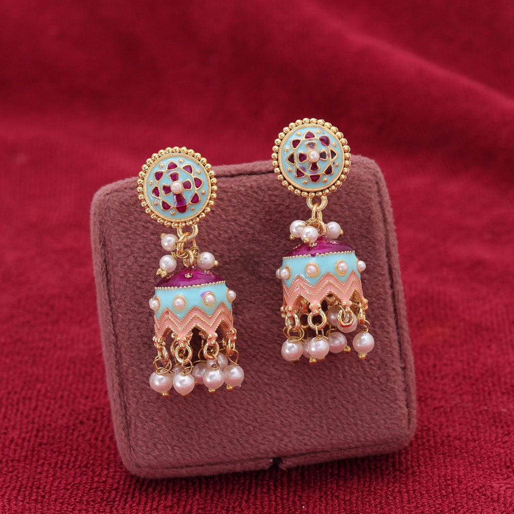 Sky Blue Color Meenakari Earrings Festive Wear Look