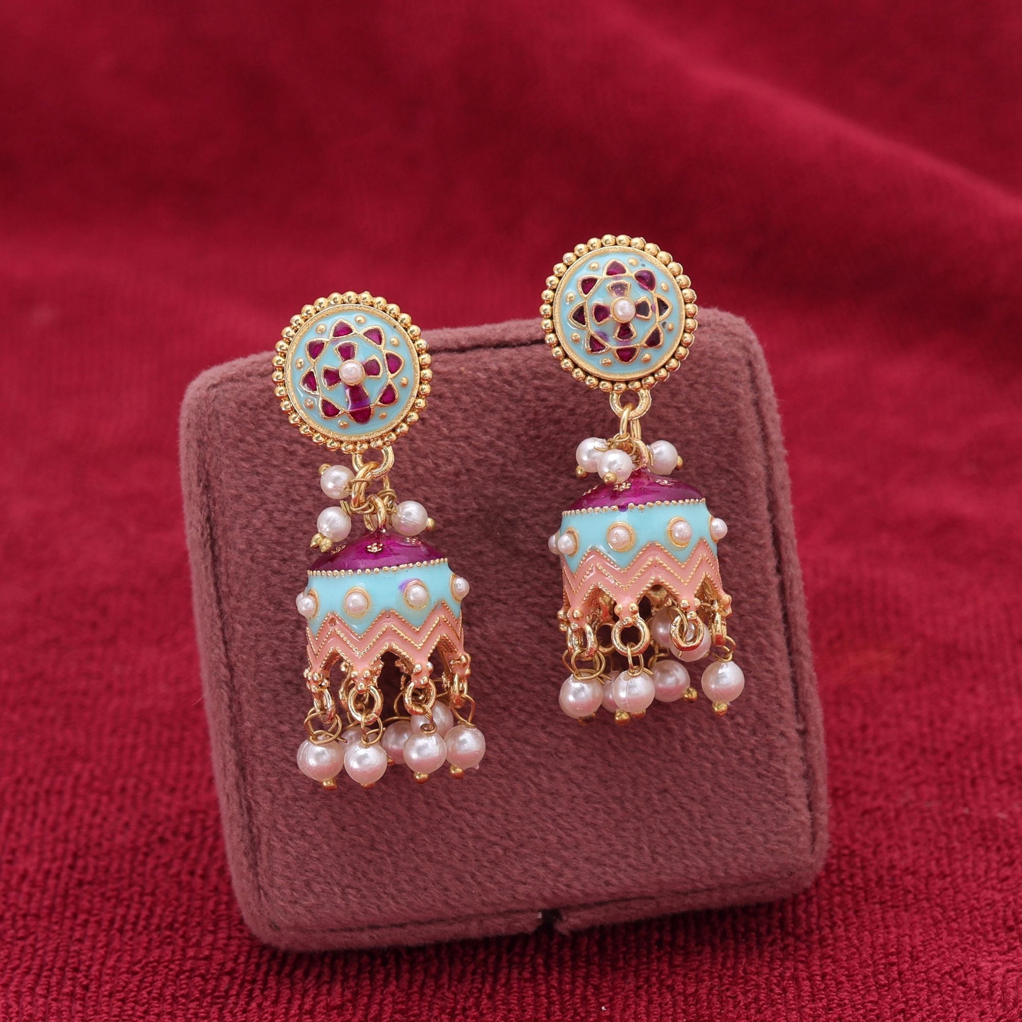Sky Blue Color Meenakari Earrings Festive Wear Look
