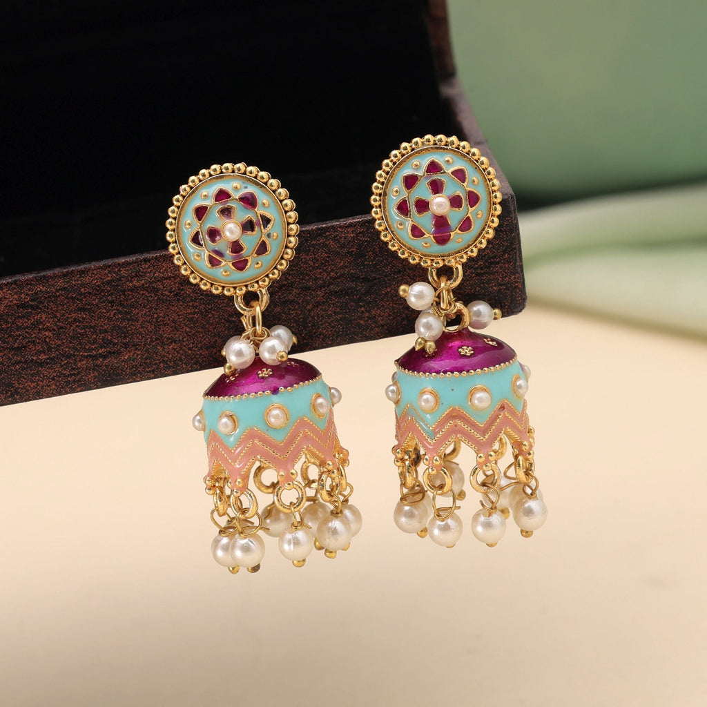 Sky Blue Color Meenakari Earrings Festive Wear Look
