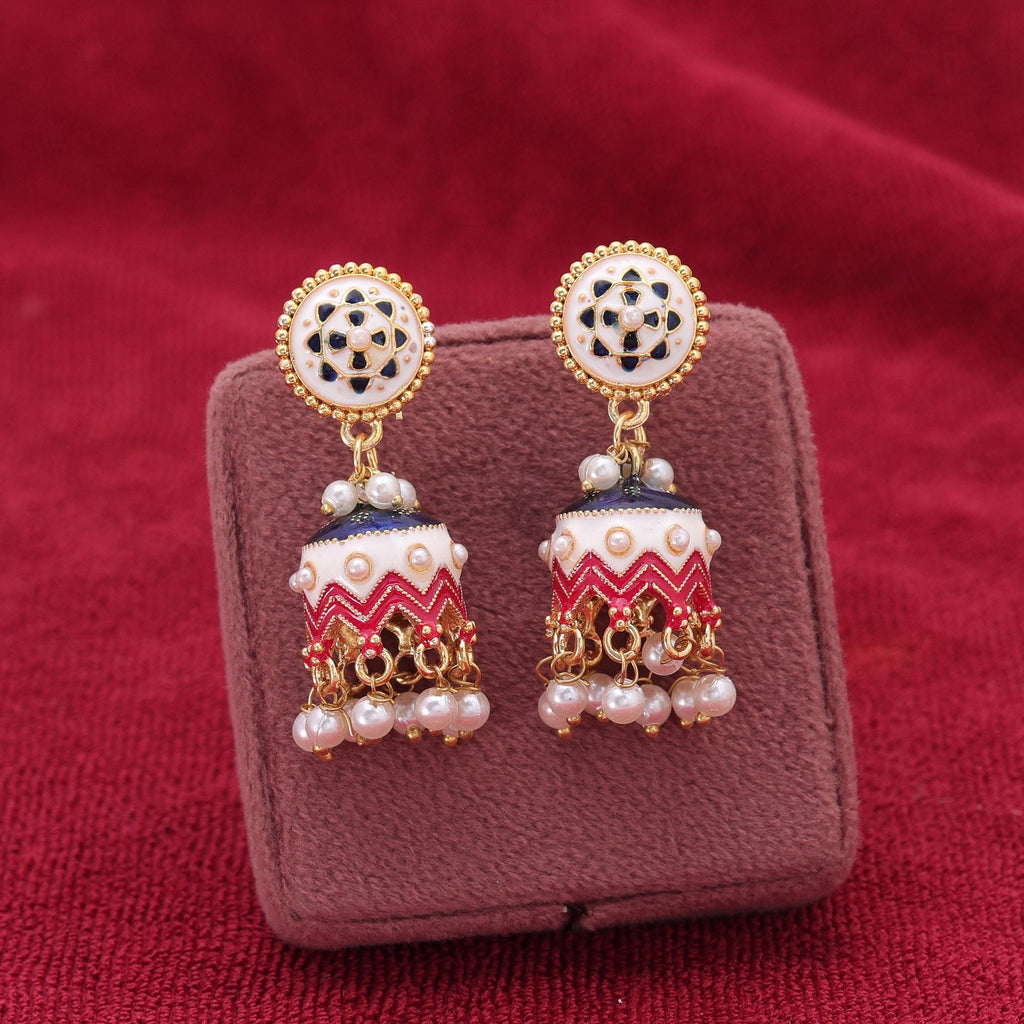 White Color Meenakari Earrings Elegant Designer Appeal