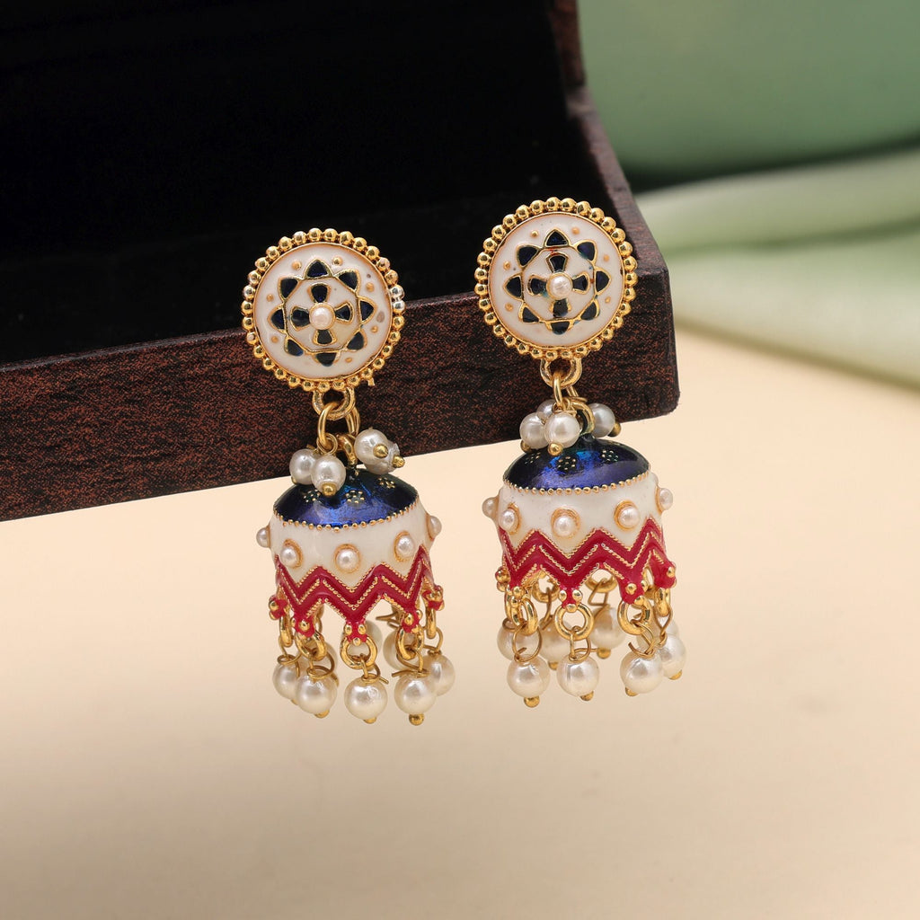 White Color Meenakari Earrings Elegant Designer Appeal