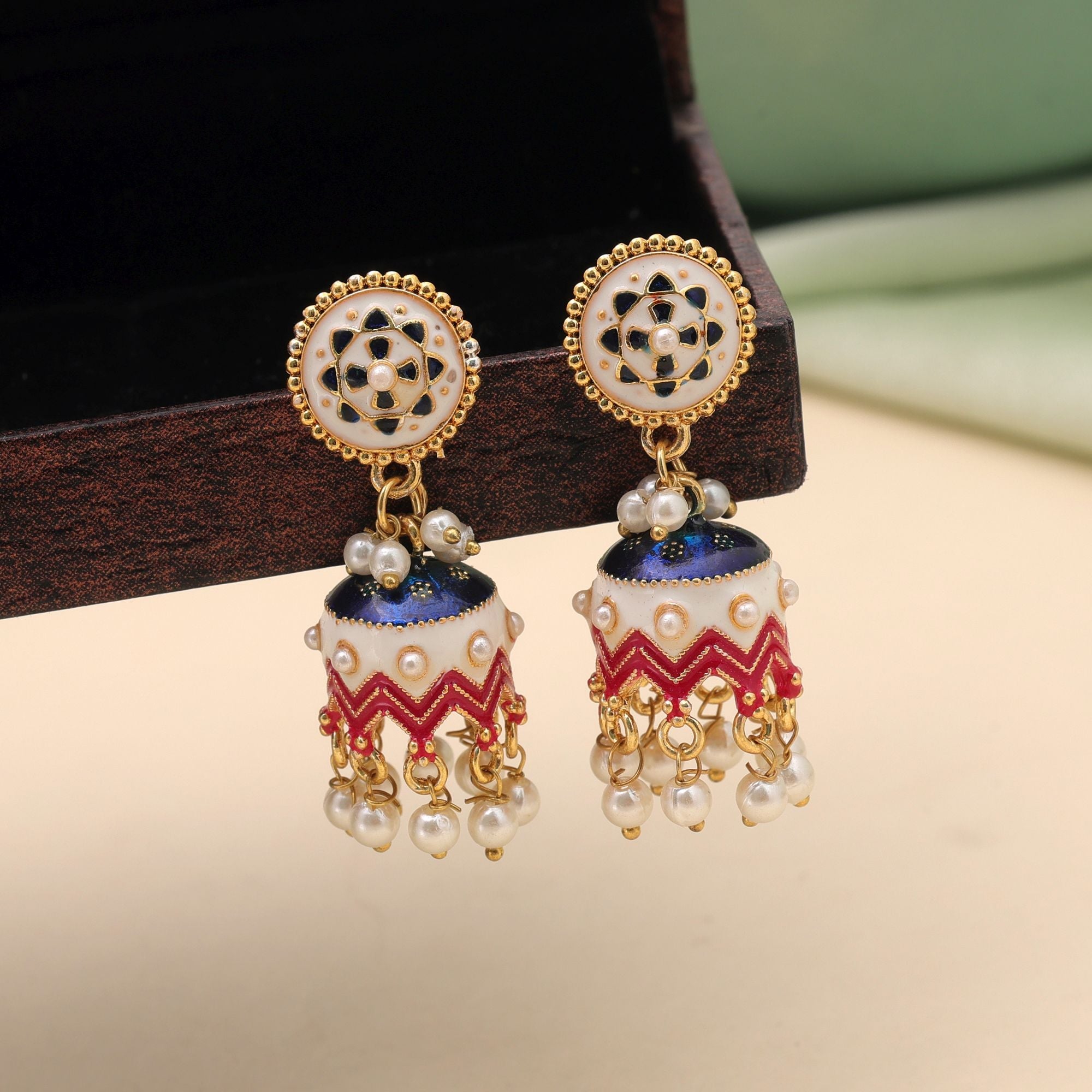 White Color Meenakari Earrings Elegant Designer Appeal