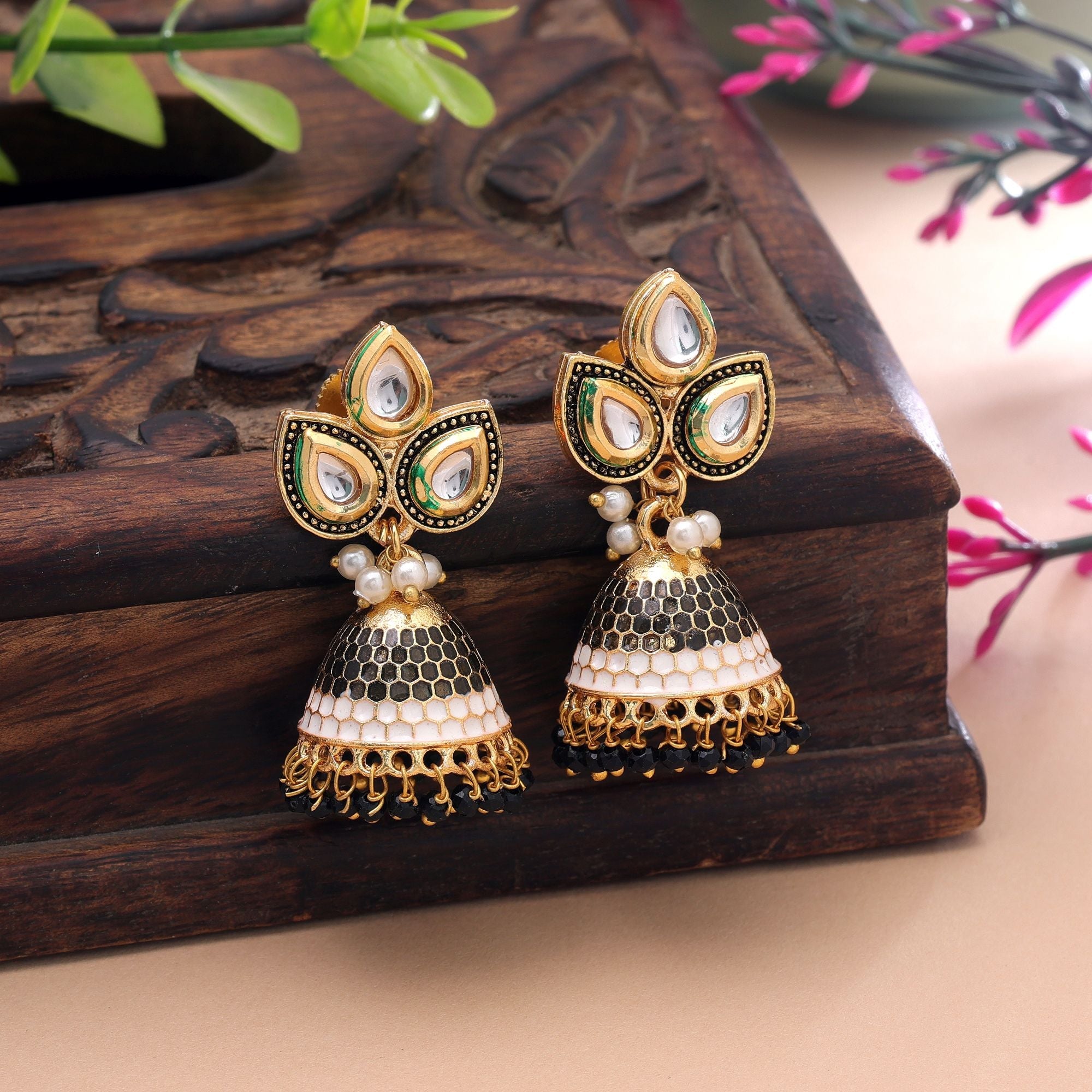 Black Color Meenakari Earrings Stylish Traditional Look
