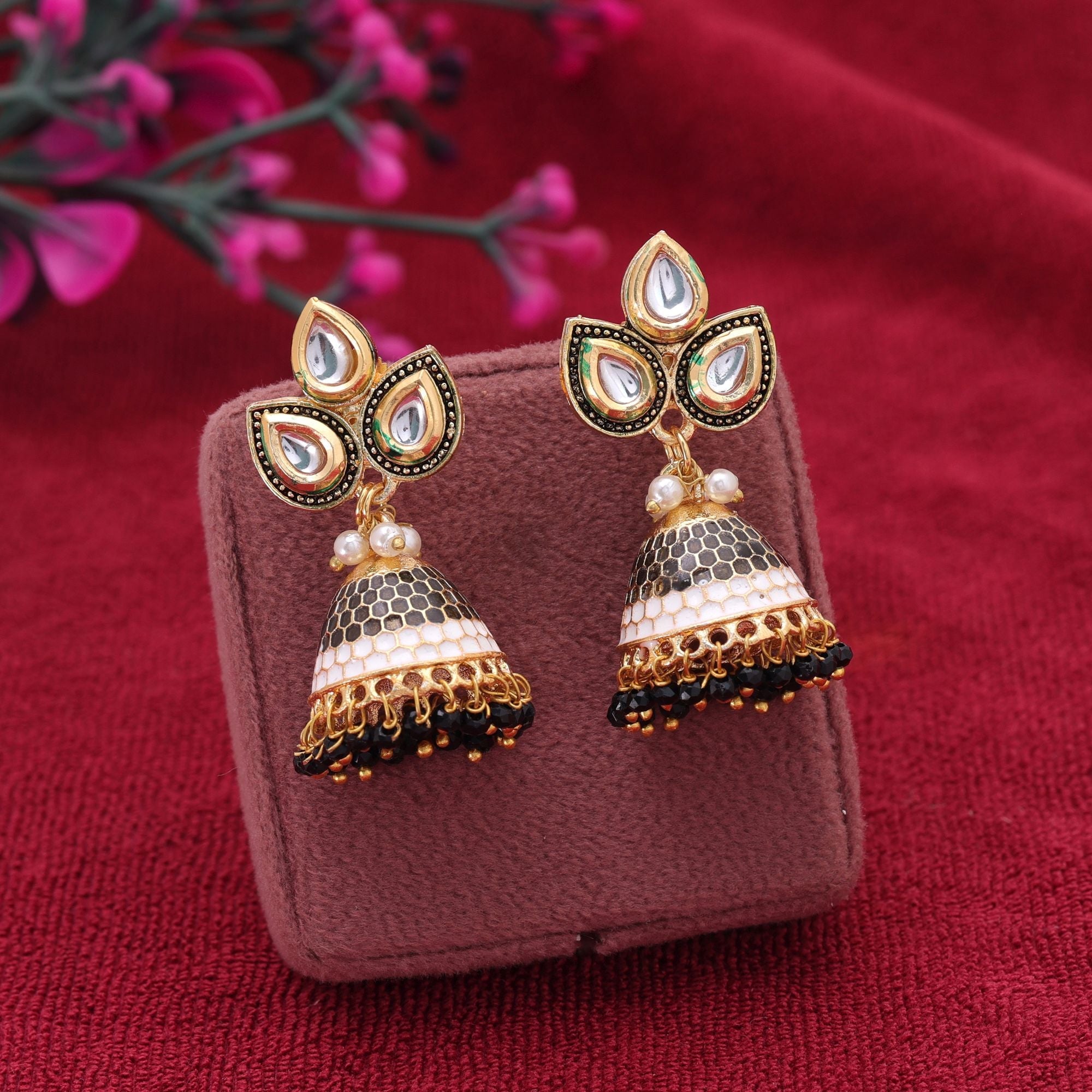 Black Color Meenakari Earrings Stylish Traditional Look