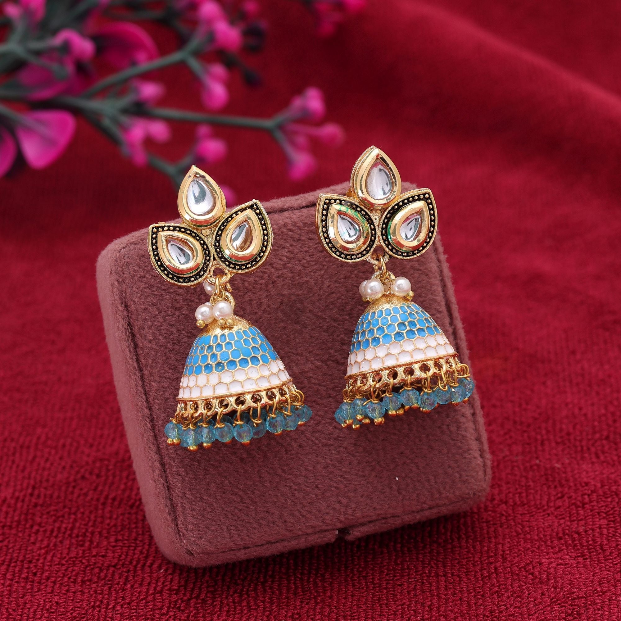 Firozi Color Meenakari Earrings Colorful Ethnic Look