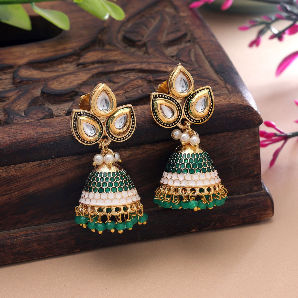Green Color Meenakari Earrings Royal Festive Design