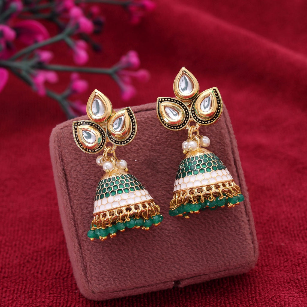 Green Color Meenakari Earrings Royal Festive Design