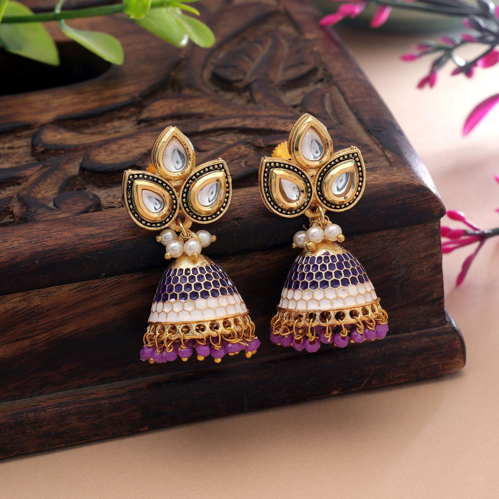 Purple Color Meenakari Earrings Royal Ethnic Fashion