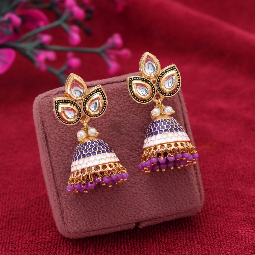 Purple Color Meenakari Earrings Royal Ethnic Fashion