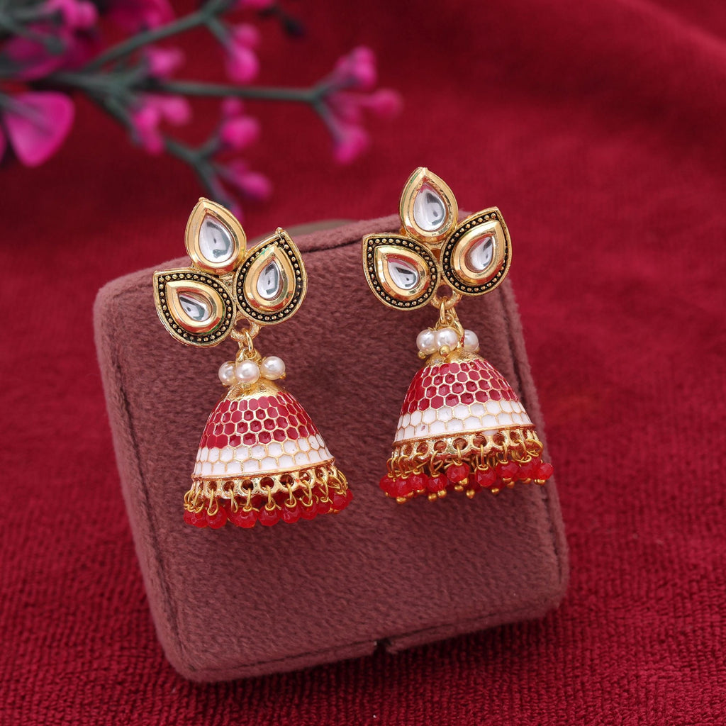 Red Color Meenakari Earrings Premium Handmade Style