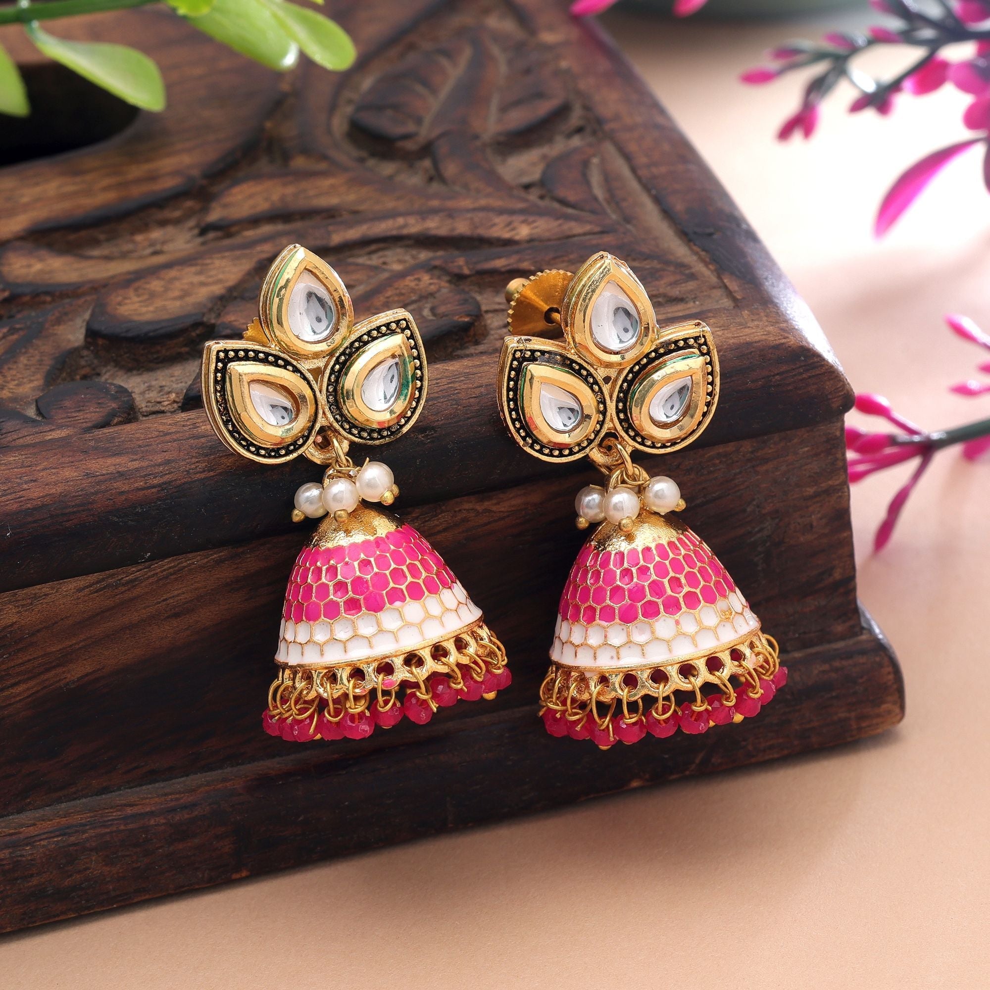 Rani Color Meenakari Earrings Elegant Festive Finish