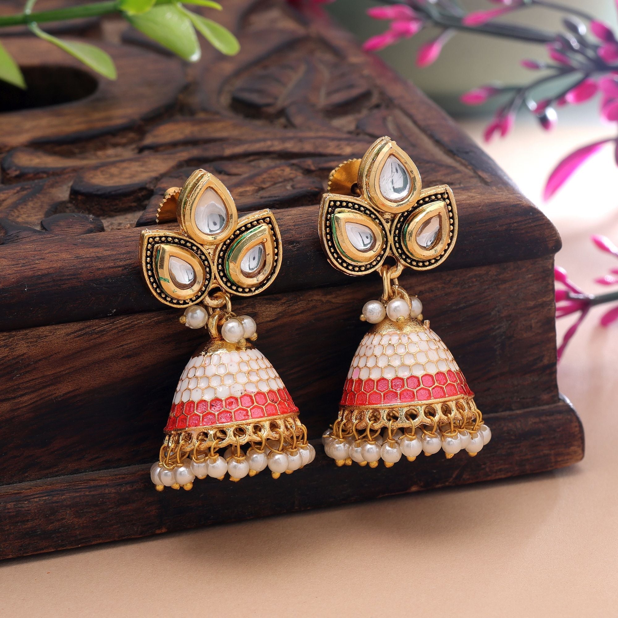 White Color Meenakari Earrings Classic Traditional Appeal