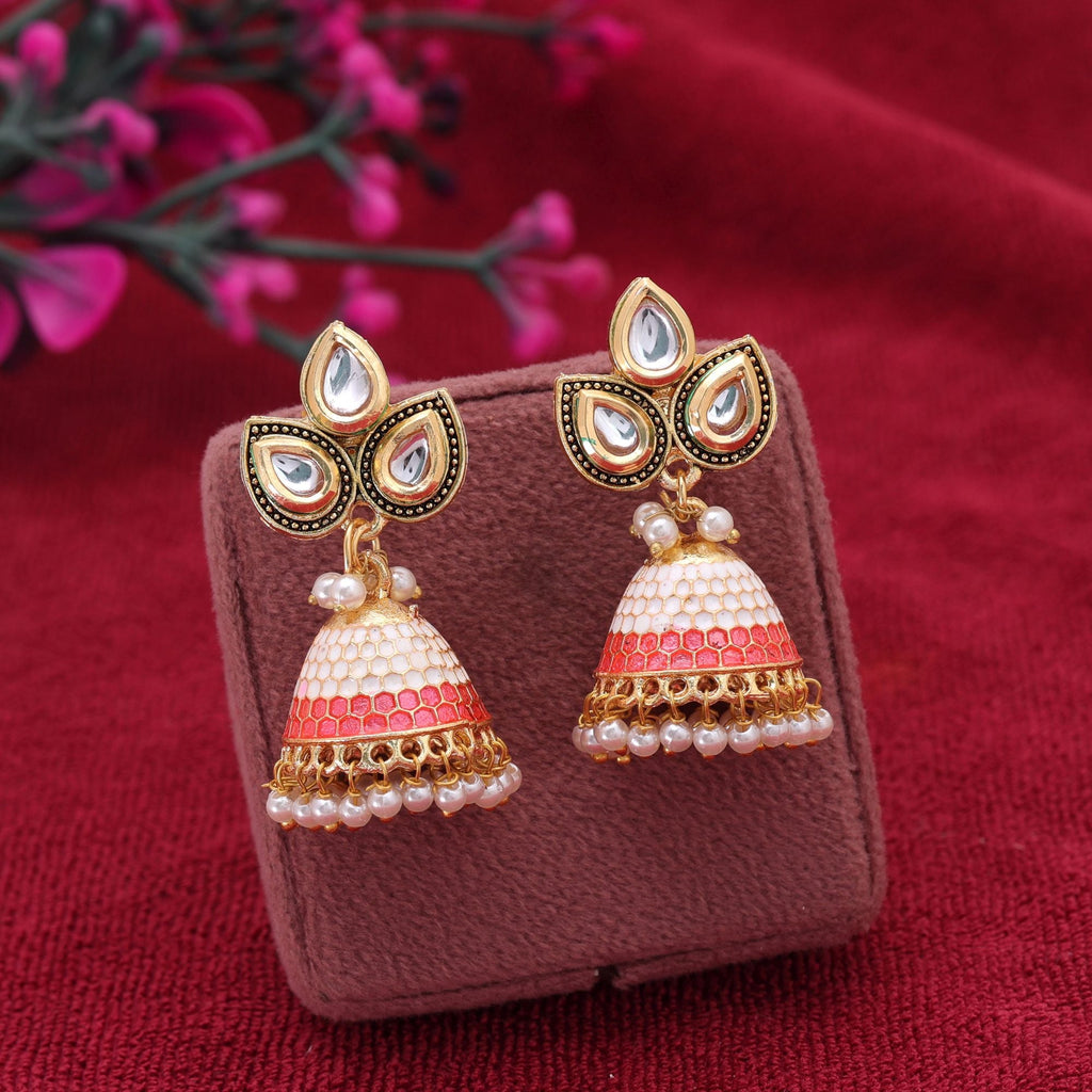 White Color Meenakari Earrings Classic Traditional Appeal
