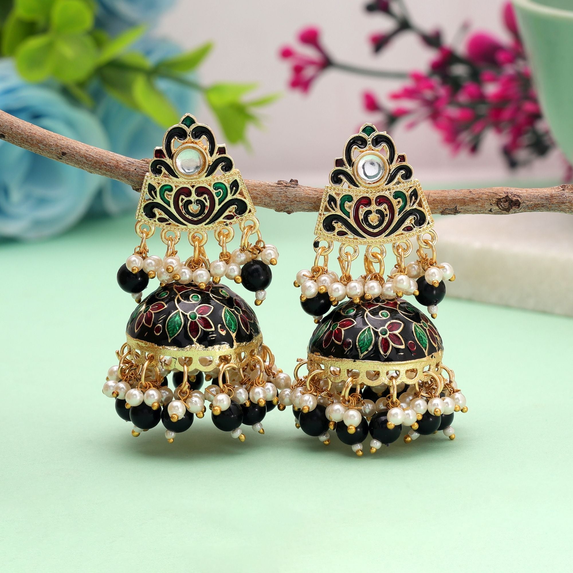 Black Color Meenakari Earrings Premium Handmade Appeal